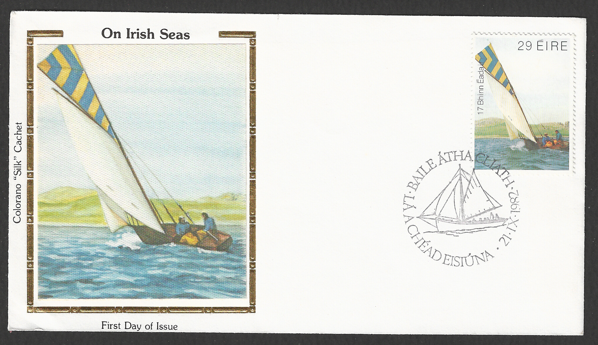 FFF0124 Eireland stamps - Silk Cover - On Irish Seas, Ship , 1982 - FFF0124 - Image 1