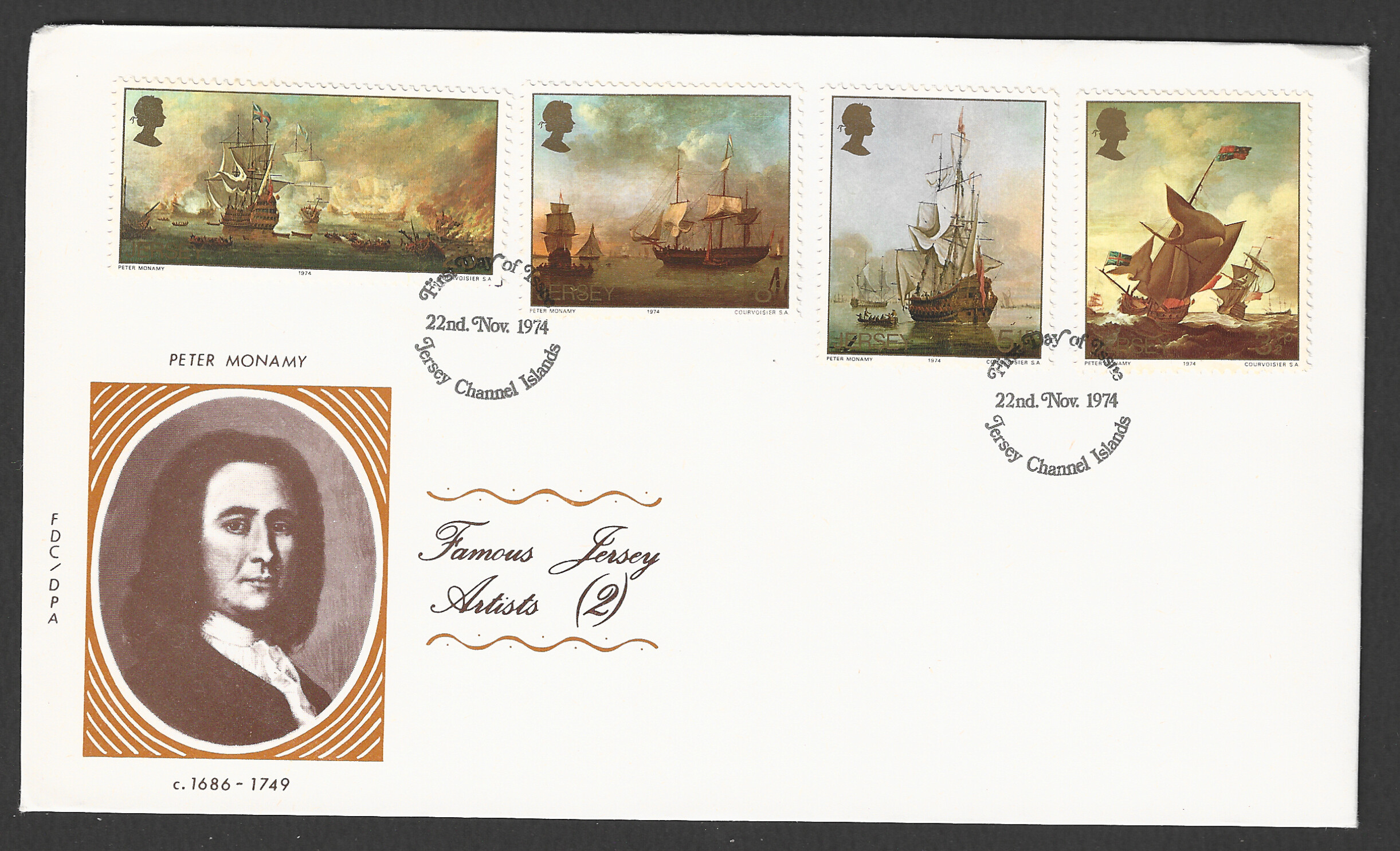 FFF0188 Jersey stamps FDC Complete setof 4 Values - Peter Monamy, 1974 - FFF0188 - Image 1