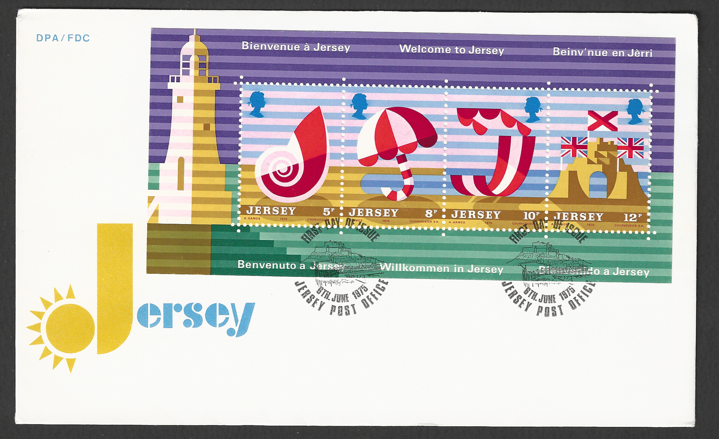 FFF0191 Jersey stamps- MS on FDC - Umberala , flag , 1975 - FFF0191 - Image 1