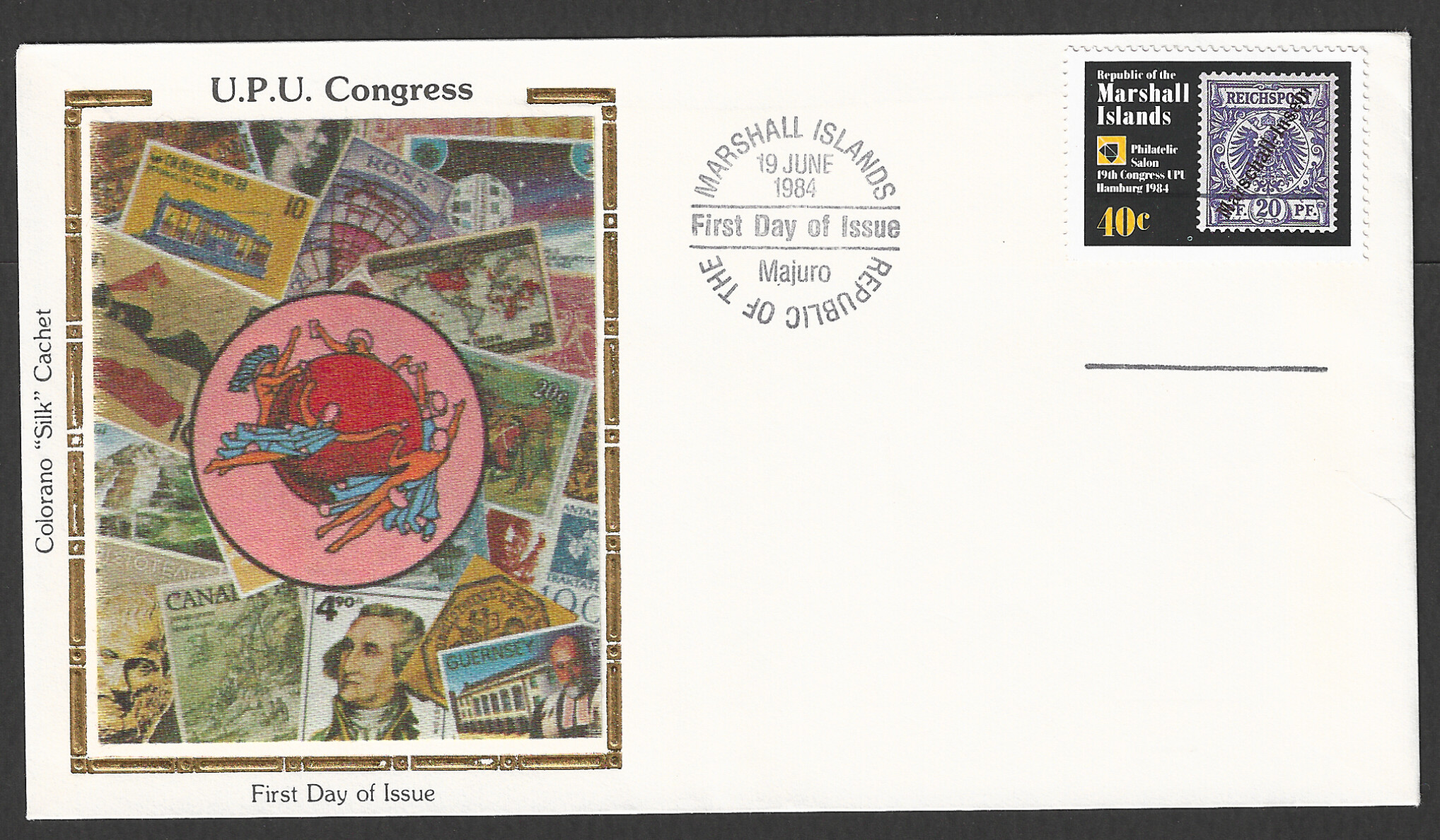 FFF0340 Marshal Islands - Silk Cachet , Stamps on stamps , U P U congress, 1984 - FFF0340 - Image 1