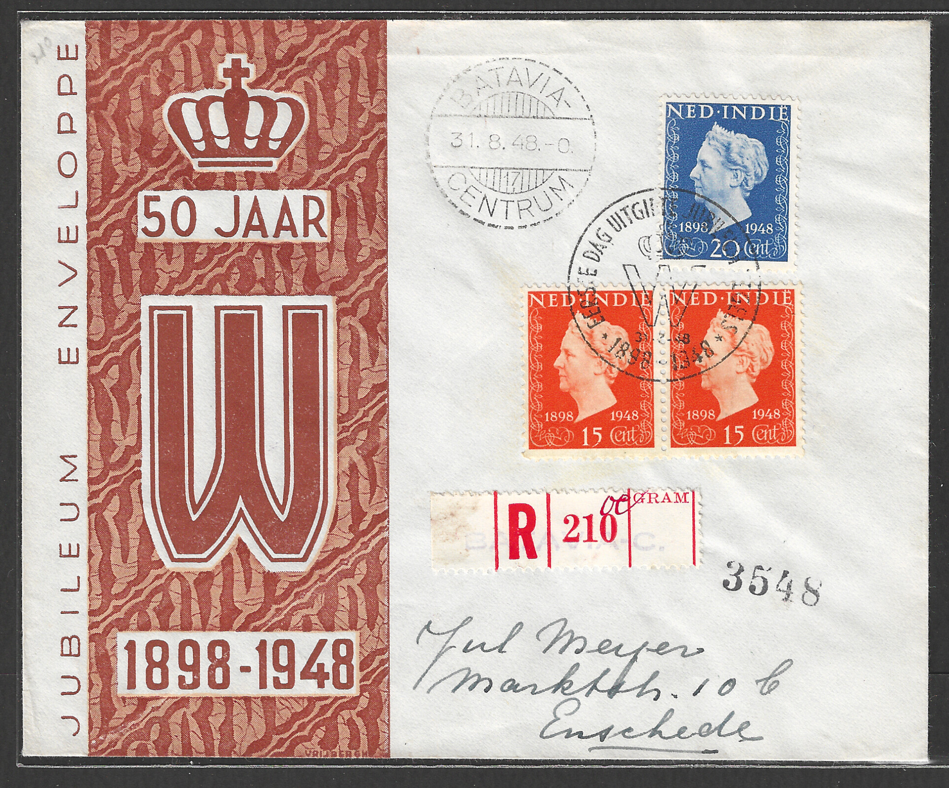 FFF0413 Nederland stamps - Jubilee Envelpe used via registered Post , 1948 - FFF0413 - Image 1
