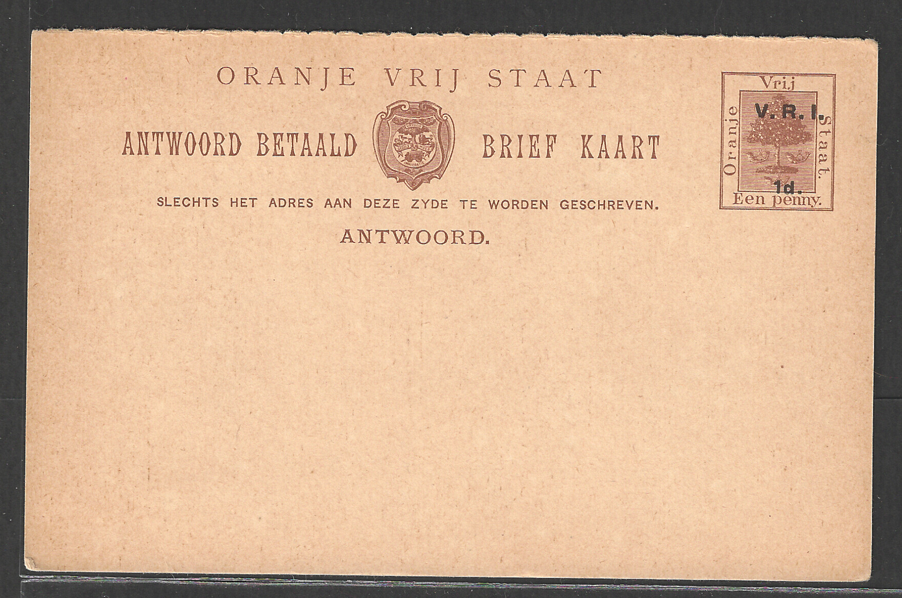 FFF0420 Orange Free state post Card, Overprinted 1 d V R IMint - FFF0420 - Image 1